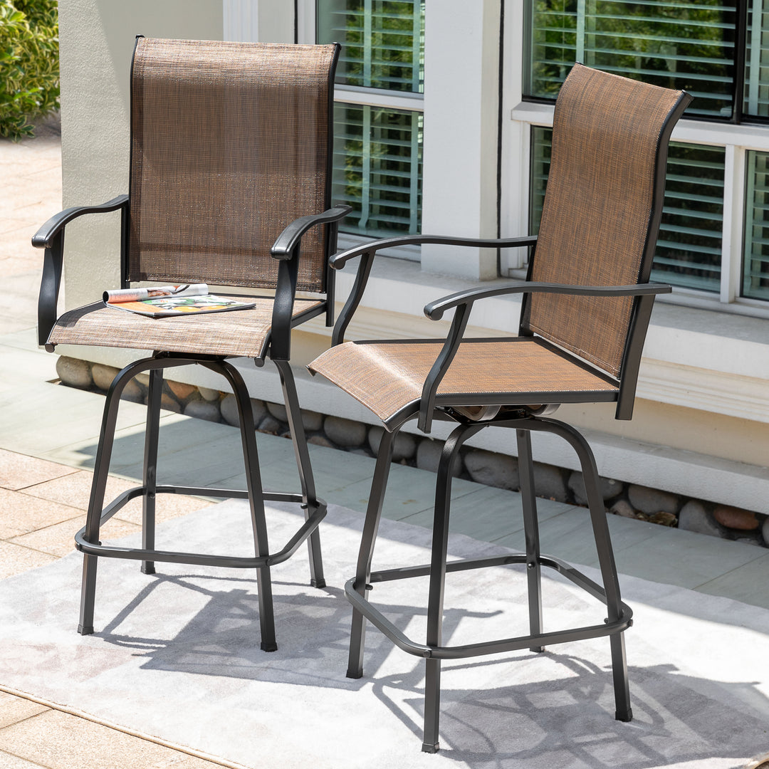 Outdoor Patio 2-Piece Swivel Bar Stools, All-Weather Textilene, Black