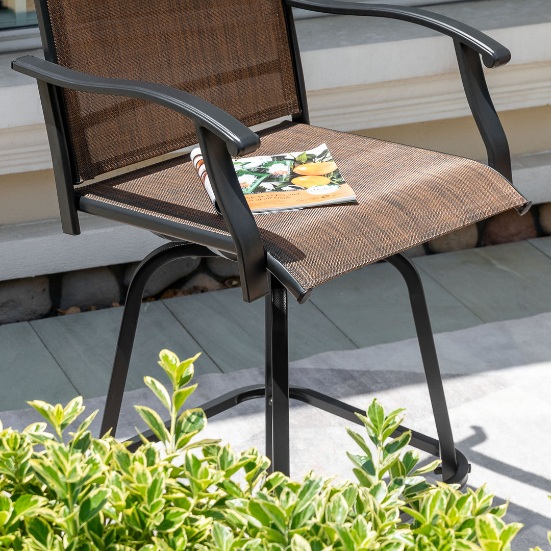 Outdoor Patio 2-Piece Swivel Bar Stools, All-Weather Textilene, Black