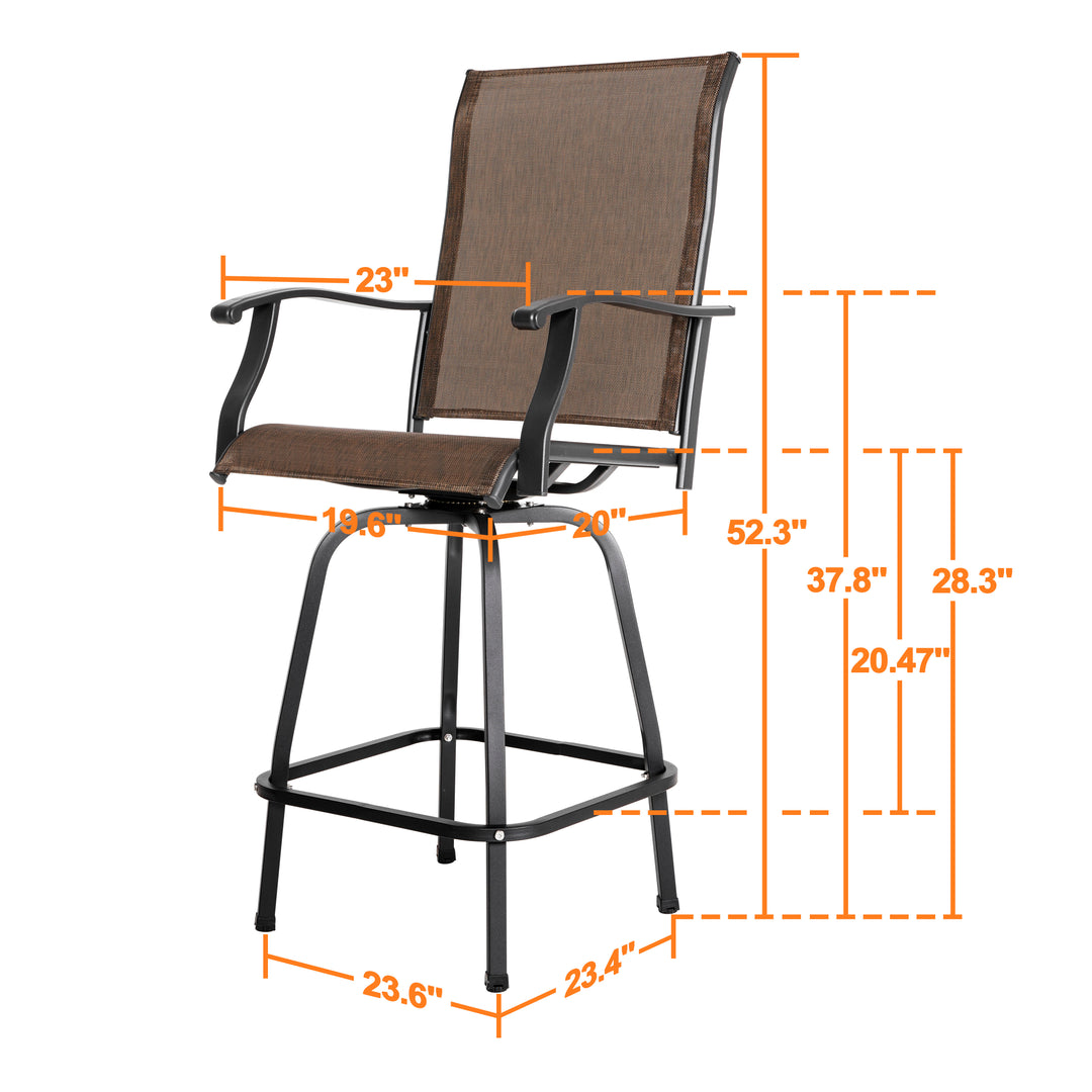 Outdoor Patio Swivel Bar Stools, All-Weather Textilene, Brown