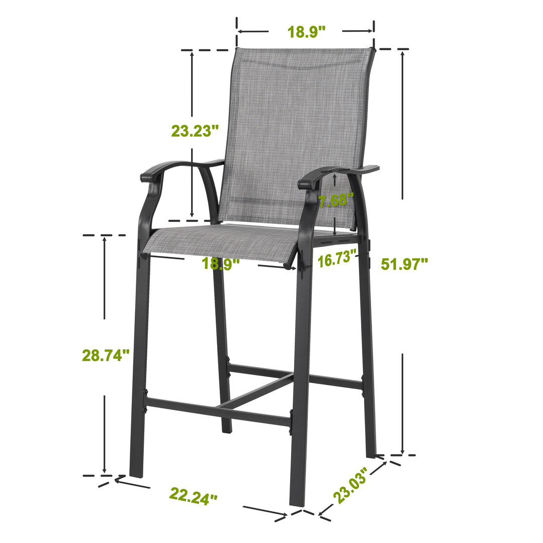 2 Piece Outdoor Patio Bar Stools, All-Weather Textilene High Bar Stools  with Powder-Coated Iron Frame