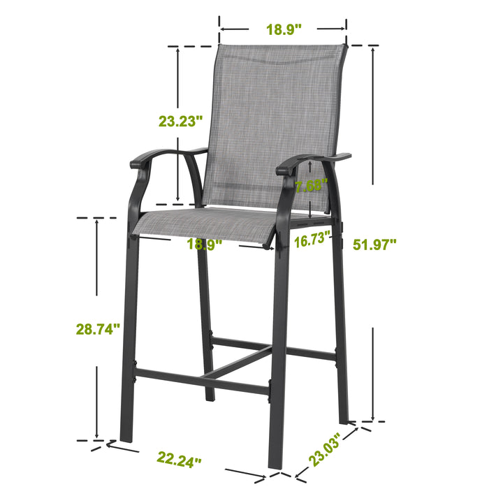 2 Piece Outdoor Patio Bar Stools, All-Weather Textilene High Bar Stools  with Powder-Coated Iron Frame