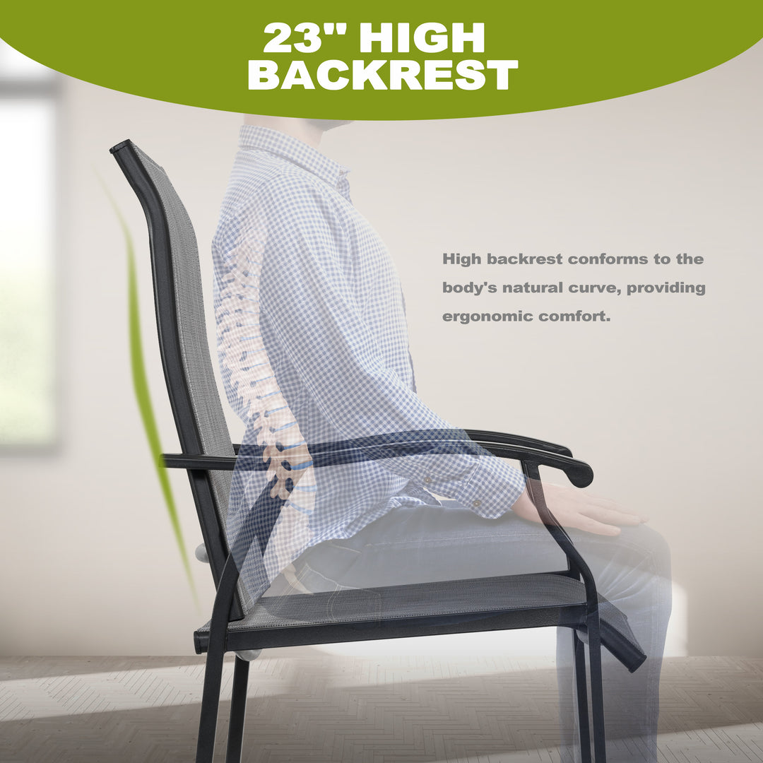 2 Piece Outdoor Patio Bar Stools, All-Weather Textilene High Bar Stools  with Powder-Coated Iron Frame