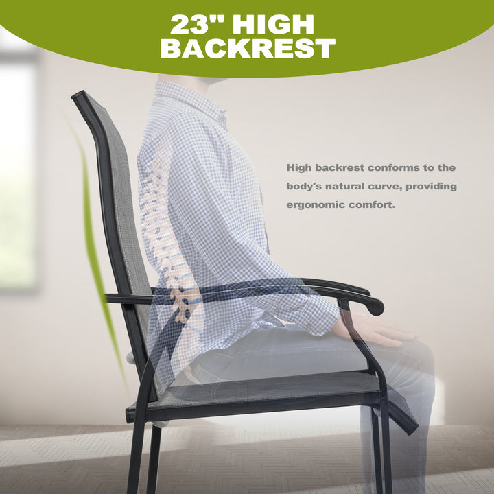 2 Piece Outdoor Patio Bar Stools, All-Weather Textilene High Bar Stools  with Powder-Coated Iron Frame