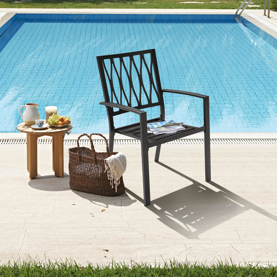 Outdoor 4-Piece Patio Chair Set, Iron Finish, Black with Gold Speckles