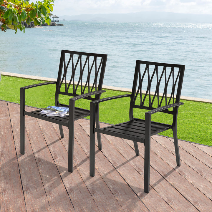 Outdoor 4-Piece Patio Chair Set, Iron Finish, Black with Gold Speckles