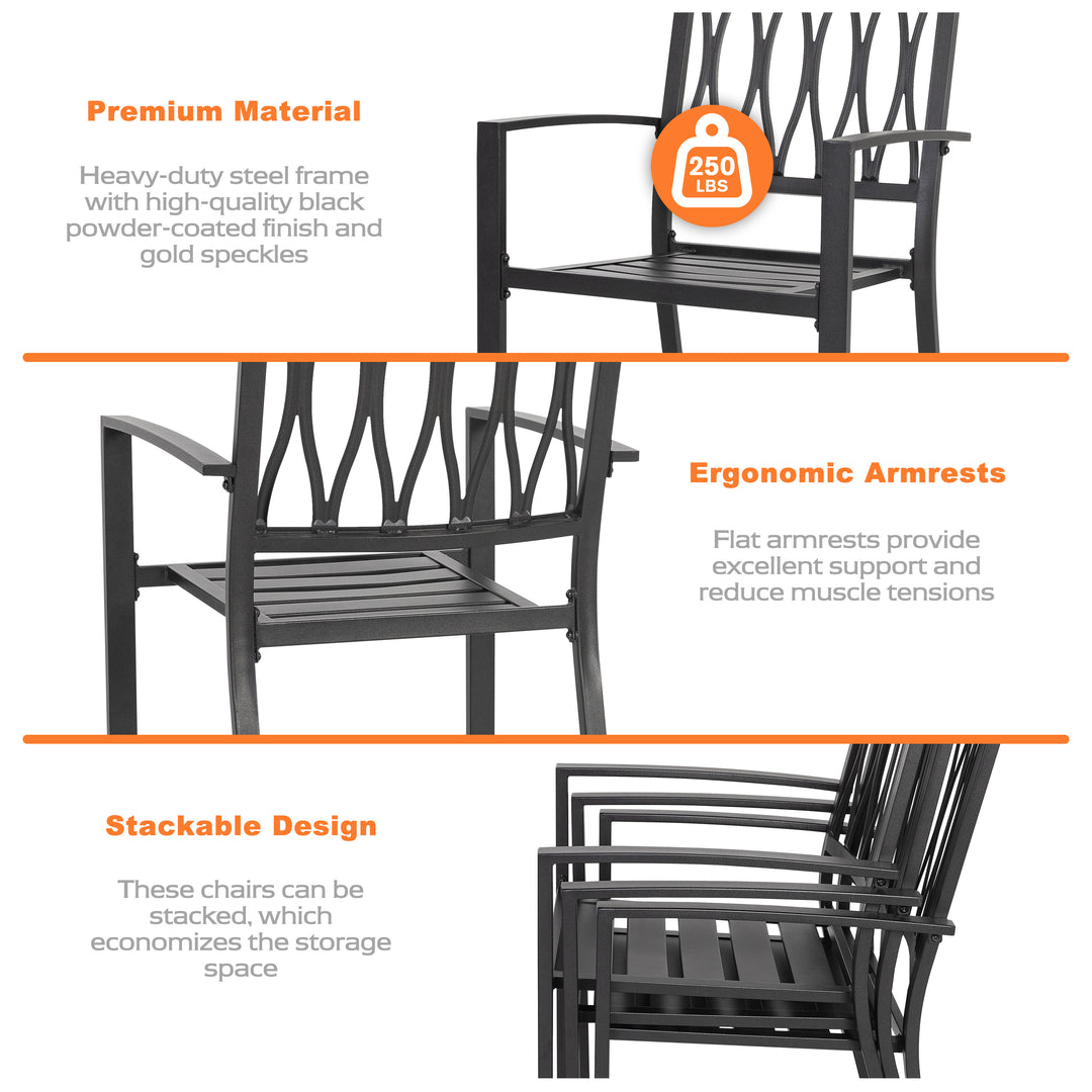 Outdoor 4-Piece Patio Chair Set, Iron Finish, Black with Gold Speckles