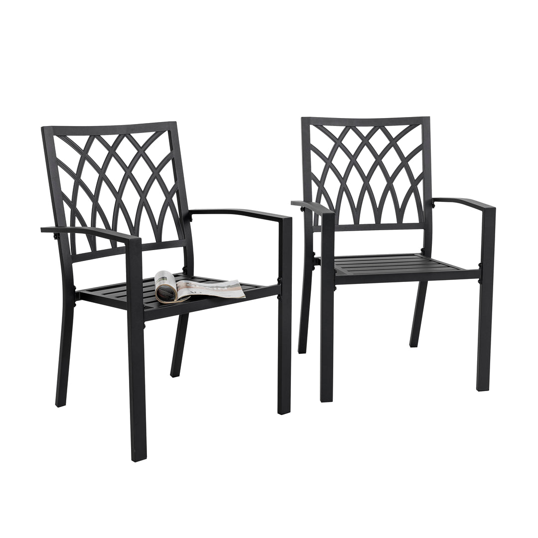 Nuu Garden Outdoor Patio Chair Set, Powder-coated Iron, Black