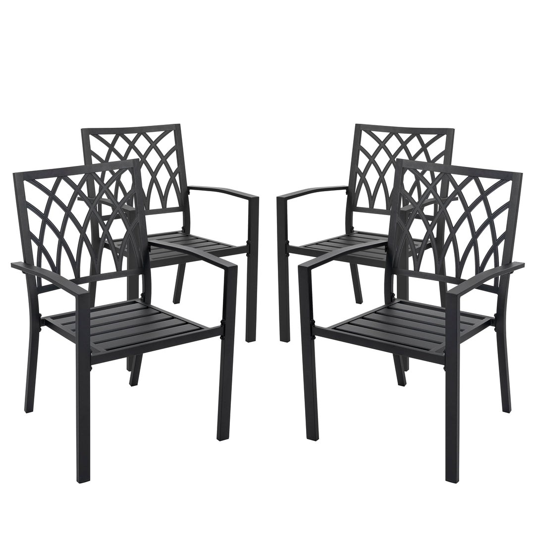 Outdoor 4-Piece Black Patio Chair Set, Powder-coated Iron, Lattice Pattern