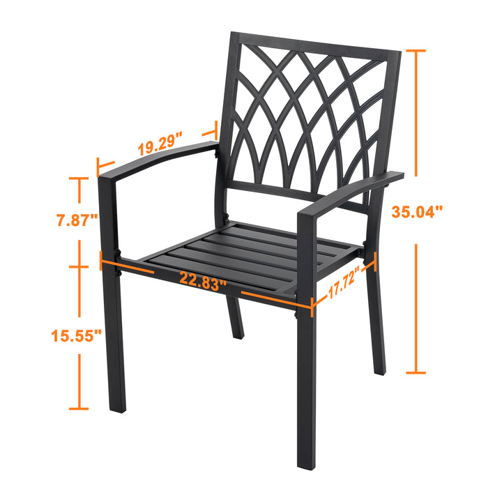 Outdoor 4-Piece Black Patio Chair Set, Powder-coated Iron, Lattice Pattern