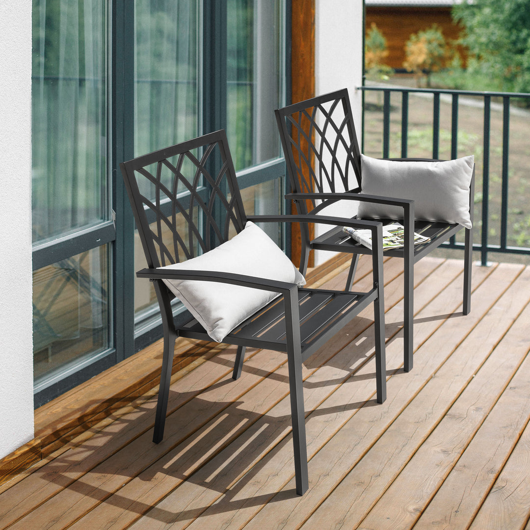 Nuu Garden Outdoor Patio Chair Set, Powder-coated Iron, Black