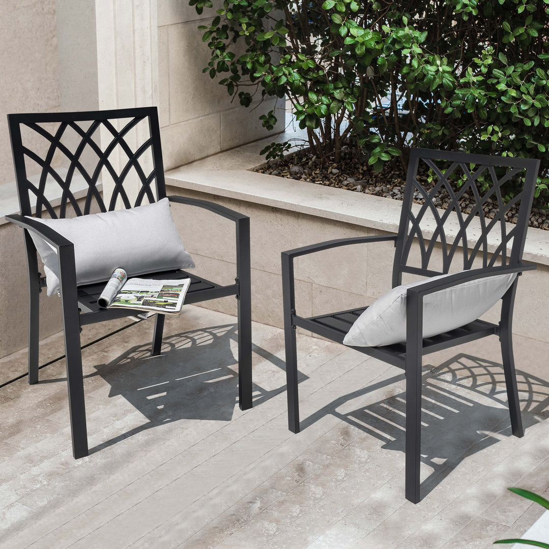 Nuu Garden Outdoor Patio Chair Set, Powder-coated Iron, Black