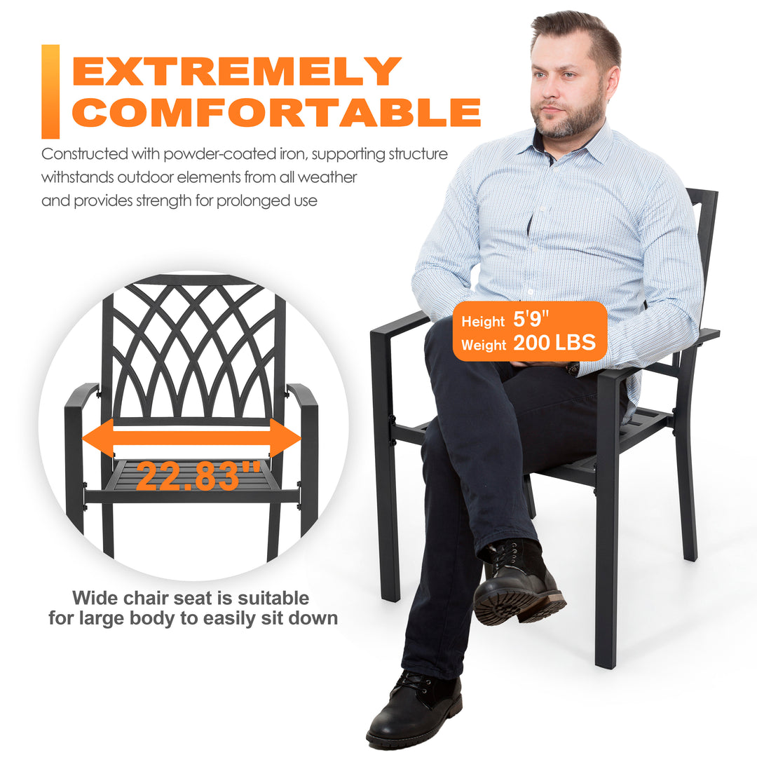 Nuu Garden Outdoor Patio Chair Set, Powder-coated Iron, Black