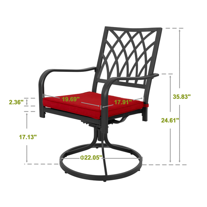 Patio Swivel Chair Set of 2, Heavy Duty Outdoor Dining Chairs with Red Cushions, Metal Patio Chairs 360-Degree Swivel for Garden Lawn Porch Backyard, Black