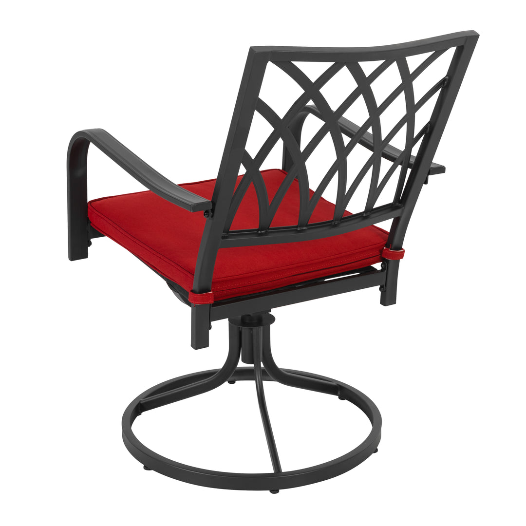 Patio Swivel Chair Set of 2, Heavy Duty Outdoor Dining Chairs with Red Cushions, Metal Patio Chairs 360-Degree Swivel for Garden Lawn Porch Backyard, Black