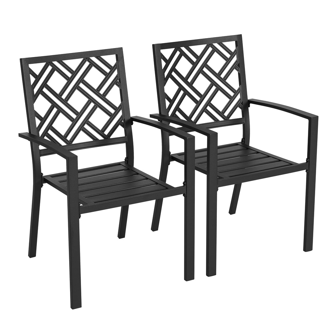 Patio 2-Piece Iron Dining Chairs with Slatted Seat and Stackable Design