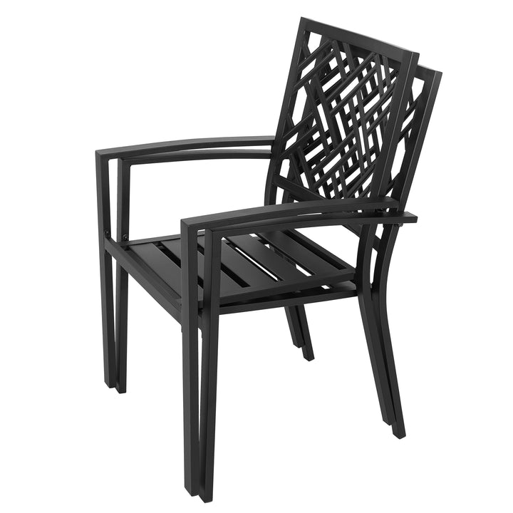 Patio 2-Piece Iron Dining Chairs with Slatted Seat and Stackable Design