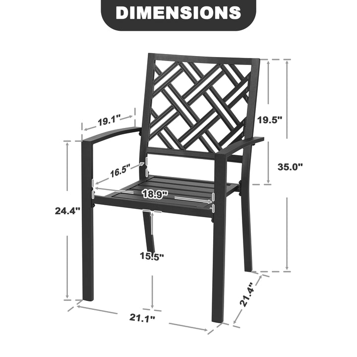 Patio 2-Piece Iron Dining Chairs with Slatted Seat and Stackable Design