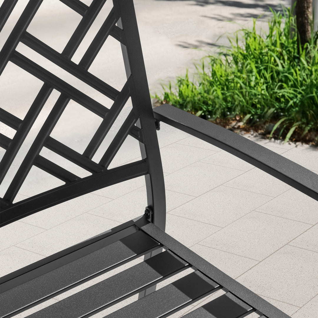 Patio 2-Piece Iron Dining Chairs with Slatted Seat and Stackable Design