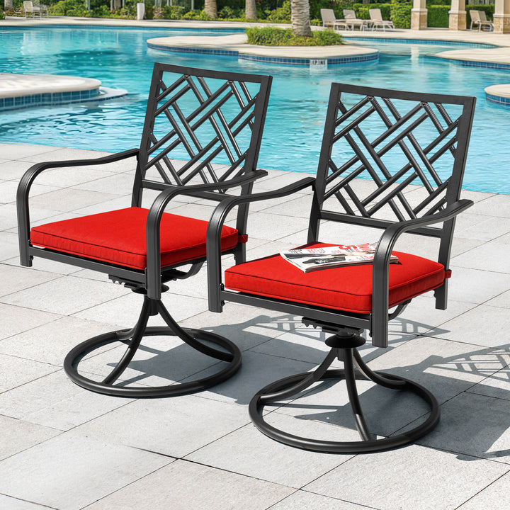 Outdoor 2-Piece Dining Chairs, 360-Degree Rotation and Red Cushions