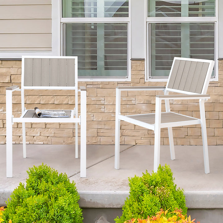 Patio 2-Piece Dining Chairs, Outdoor Faux Wood Chairs Stackable Design