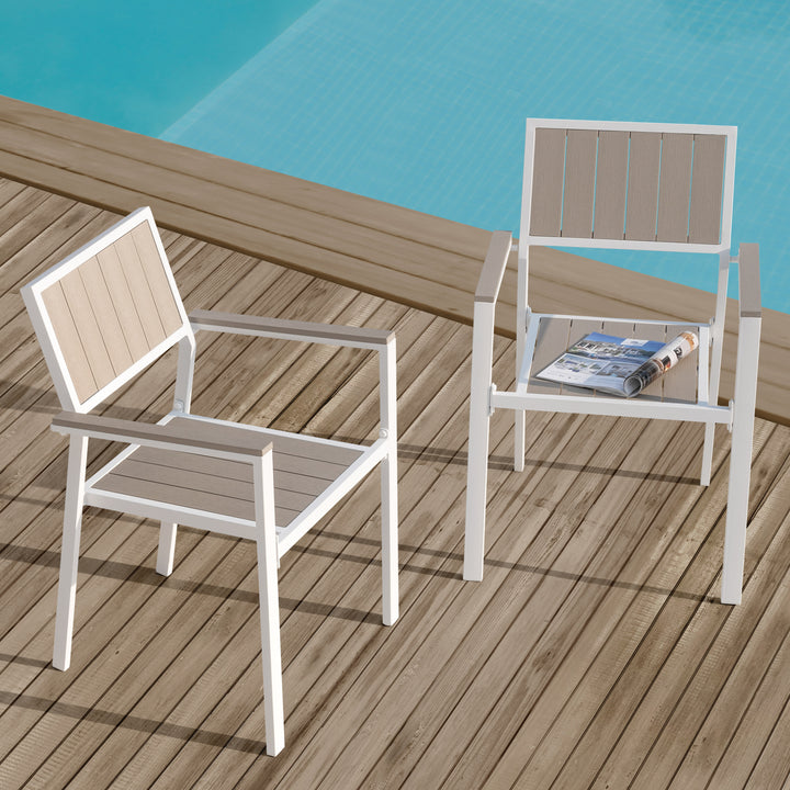 Patio 2-Piece Dining Chairs, Outdoor Faux Wood Chairs Stackable Design