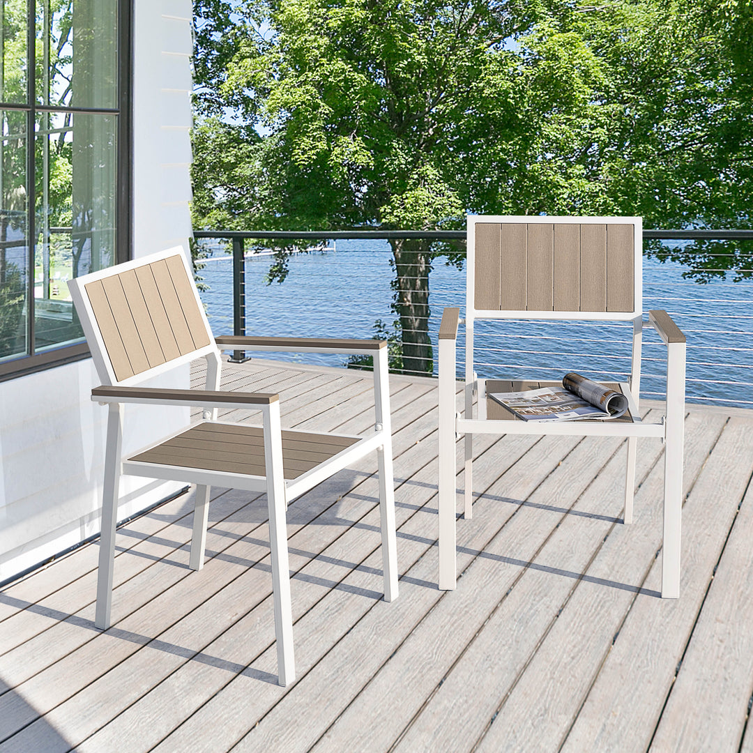 Patio 2-Piece Dining Chairs, Outdoor Faux Wood Chairs Stackable Design