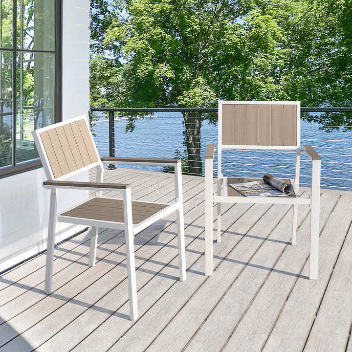 Patio 2-Piece Dining Chairs, Outdoor Faux Wood Chairs Stackable Design
