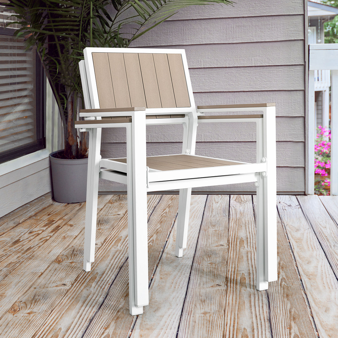 Patio 2-Piece Dining Chairs, Outdoor Faux Wood Chairs Stackable Design