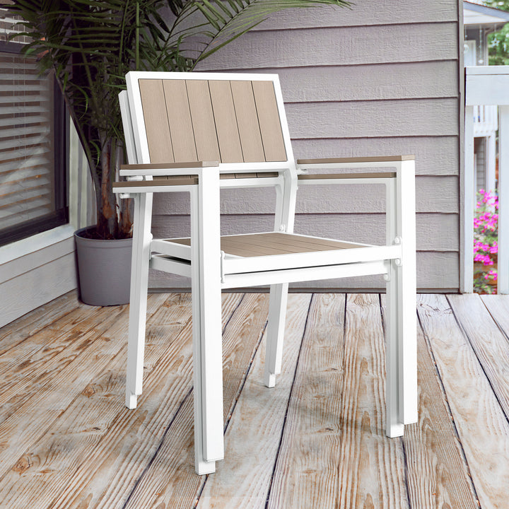 Patio 2-Piece Dining Chairs, Outdoor Faux Wood Chairs Stackable Design