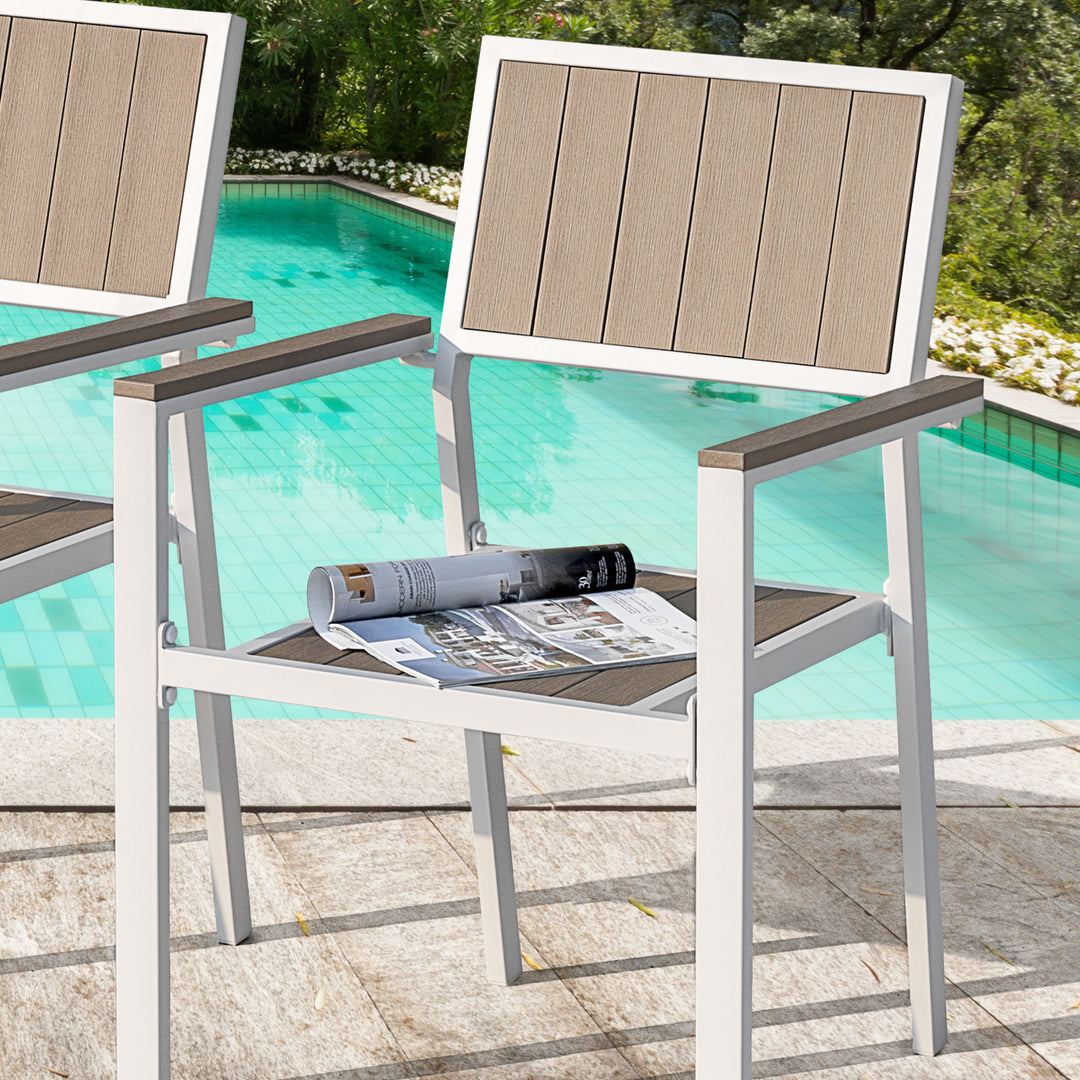 Patio 2-Piece Dining Chairs, Outdoor Faux Wood Chairs Stackable Design
