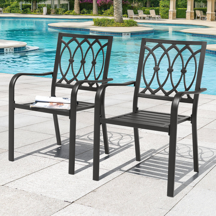 Patio 2-Piece Dining Chairs, Ventilated Slatted Seat and Curved Armrests