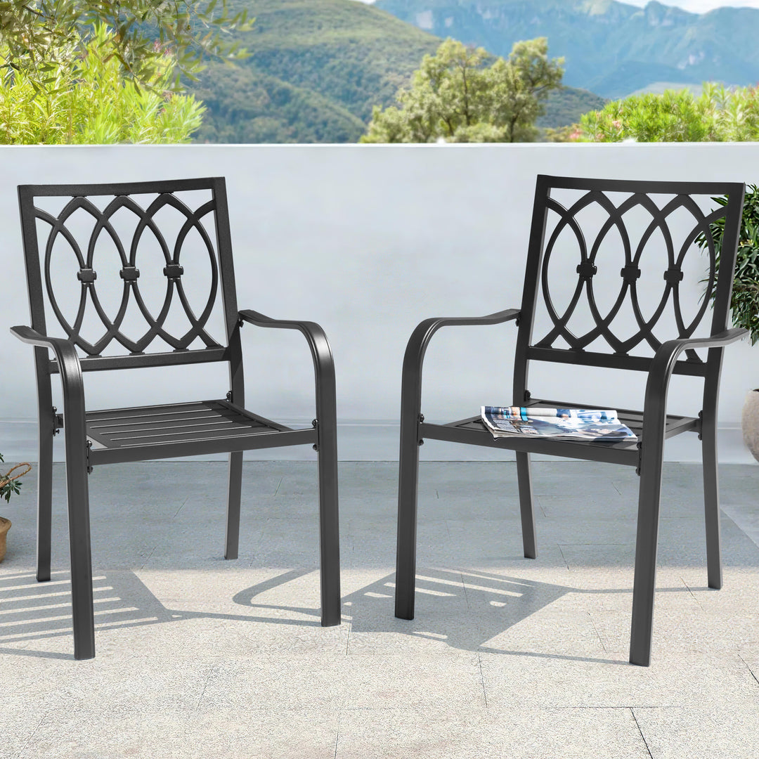 Patio 2-Piece Dining Chairs, Ventilated Slatted Seat and Curved Armrests