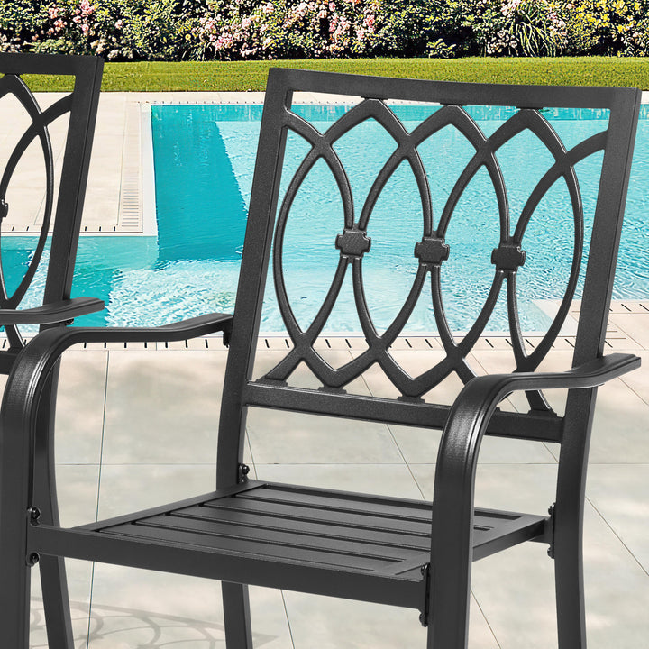 Patio 2-Piece Dining Chairs, Ventilated Slatted Seat and Curved Armrests