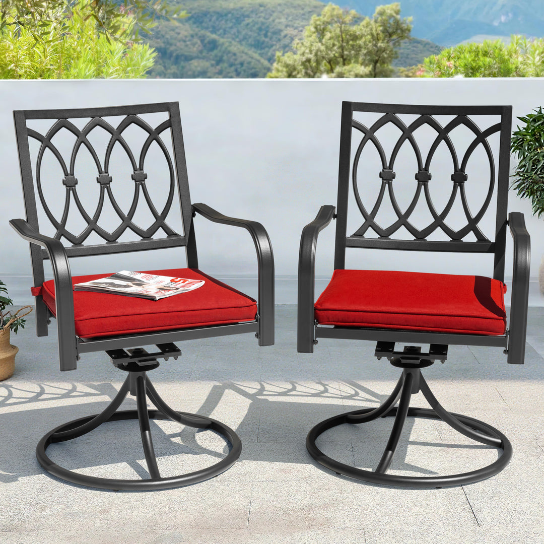 Outdoor 2-Piece Swivel Dining Chairs with Red Cushions