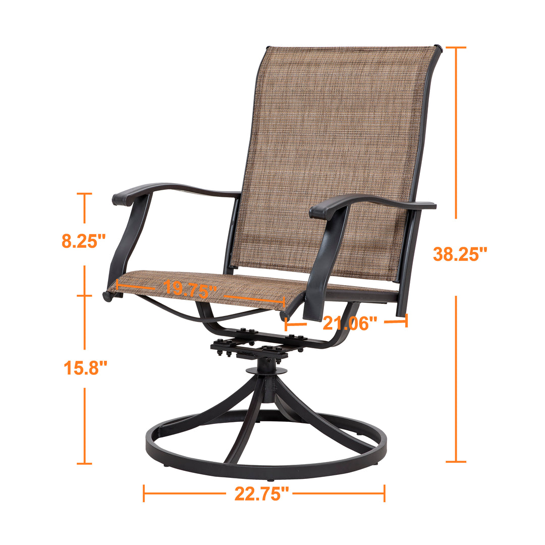 Outdoor 4-Piece Patio Swivel Chair Set, Textilene Fabric, Iron Frame