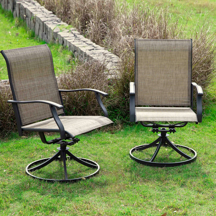 Outdoor 4-Piece Patio Swivel Chair Set, Textilene Fabric, Iron Frame