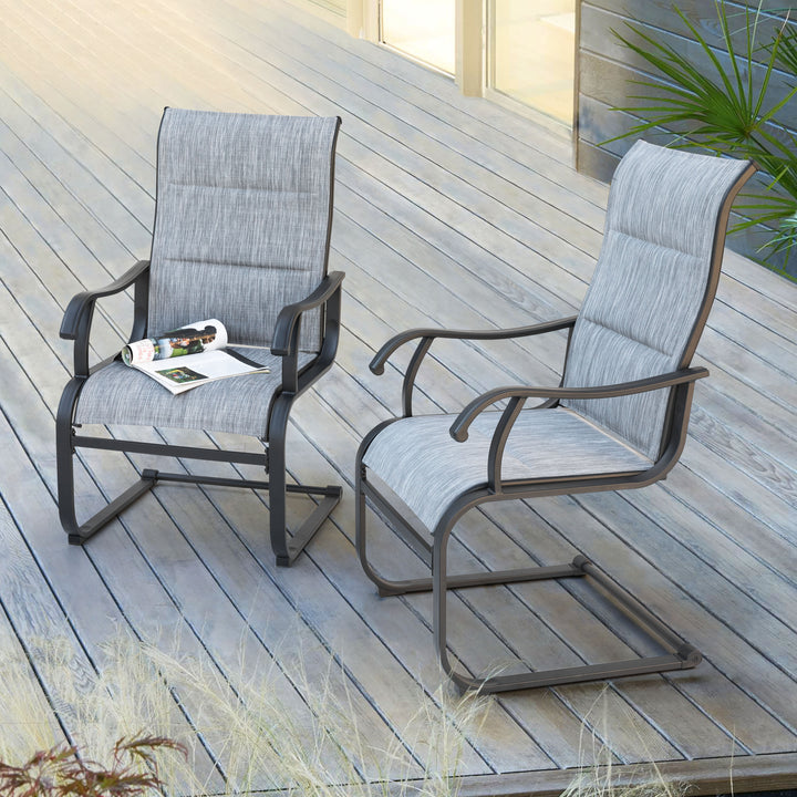 Outdoor Patio Dining Chairs, Breathable Textilene, Iron Frame, Light Gray