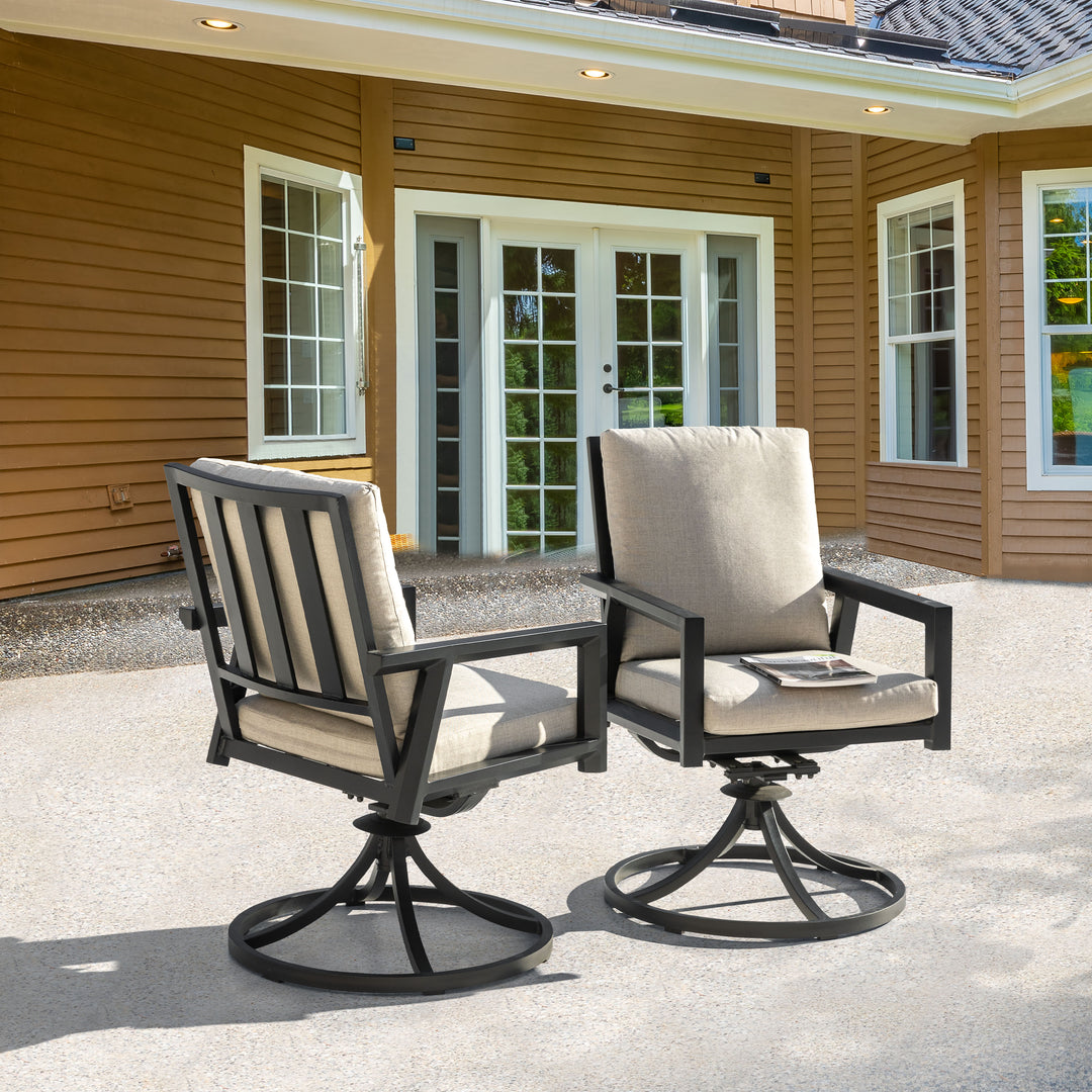 Outdoor 2-Piece Aluminum Swivel Chairs with Gray Cushions