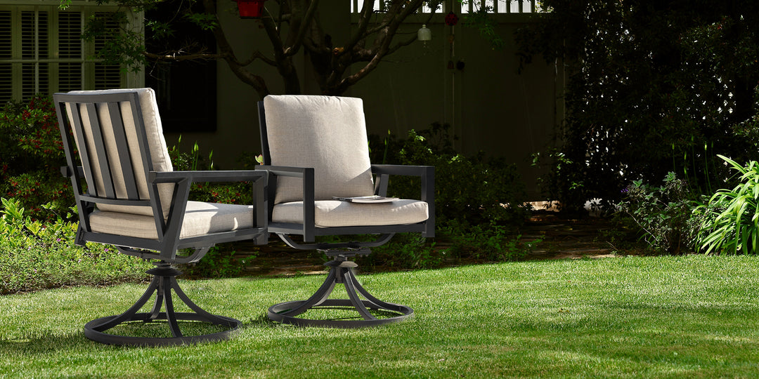 Outdoor 2-Piece Aluminum Swivel Chairs with Gray Cushions