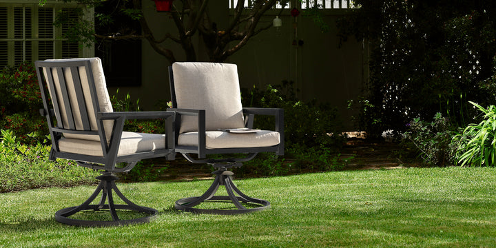 Outdoor 2-Piece Aluminum Swivel Chairs with Gray Cushions