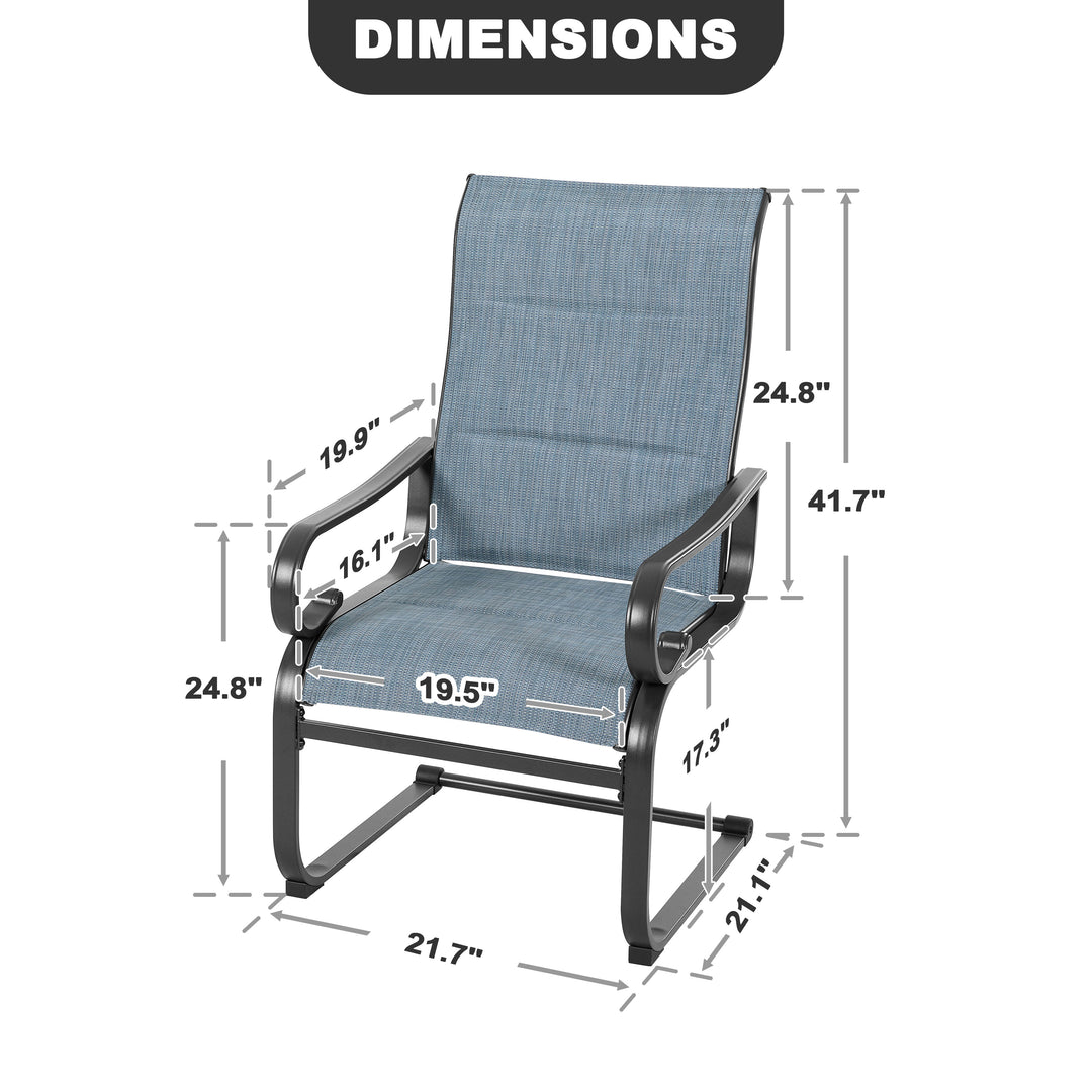 Patio Metal Dining Chairs Set of 2, C-Spring Motion and Padded Textilene