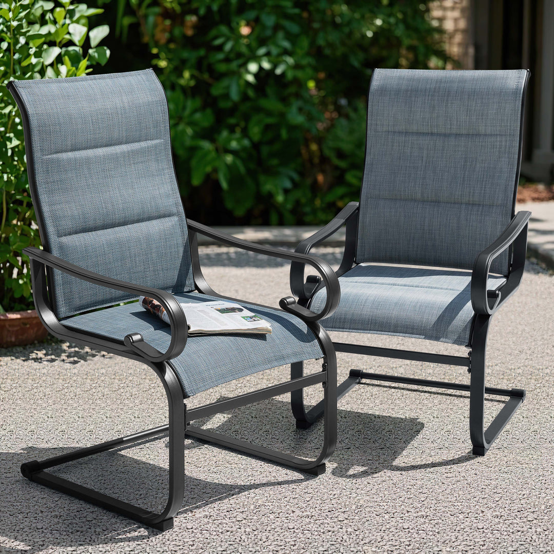 Patio Metal Dining Chairs Set of 2, C-Spring Motion and Padded Textilene