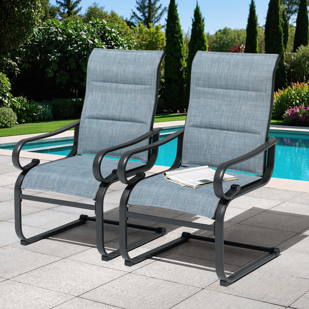 Patio Metal Dining Chairs Set of 2, C-Spring Motion and Padded Textilene