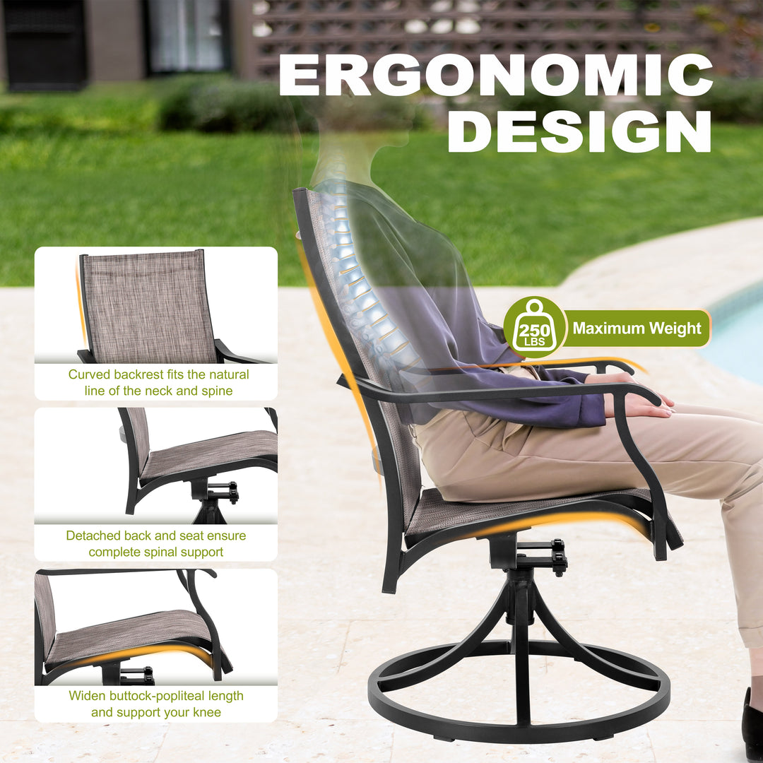 Patio 2-Piece Swivel Dining Chairs, Breathable Textilene and Aluminum Frame