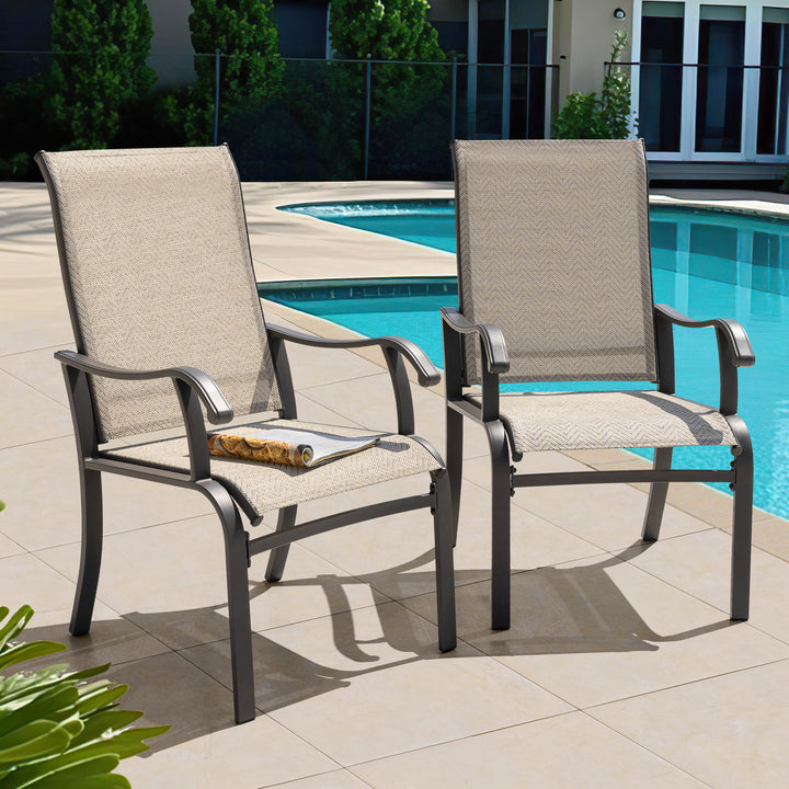 Outdoor 2-Piece Textilene Dining Chairs with Ergonomic Design, Beige