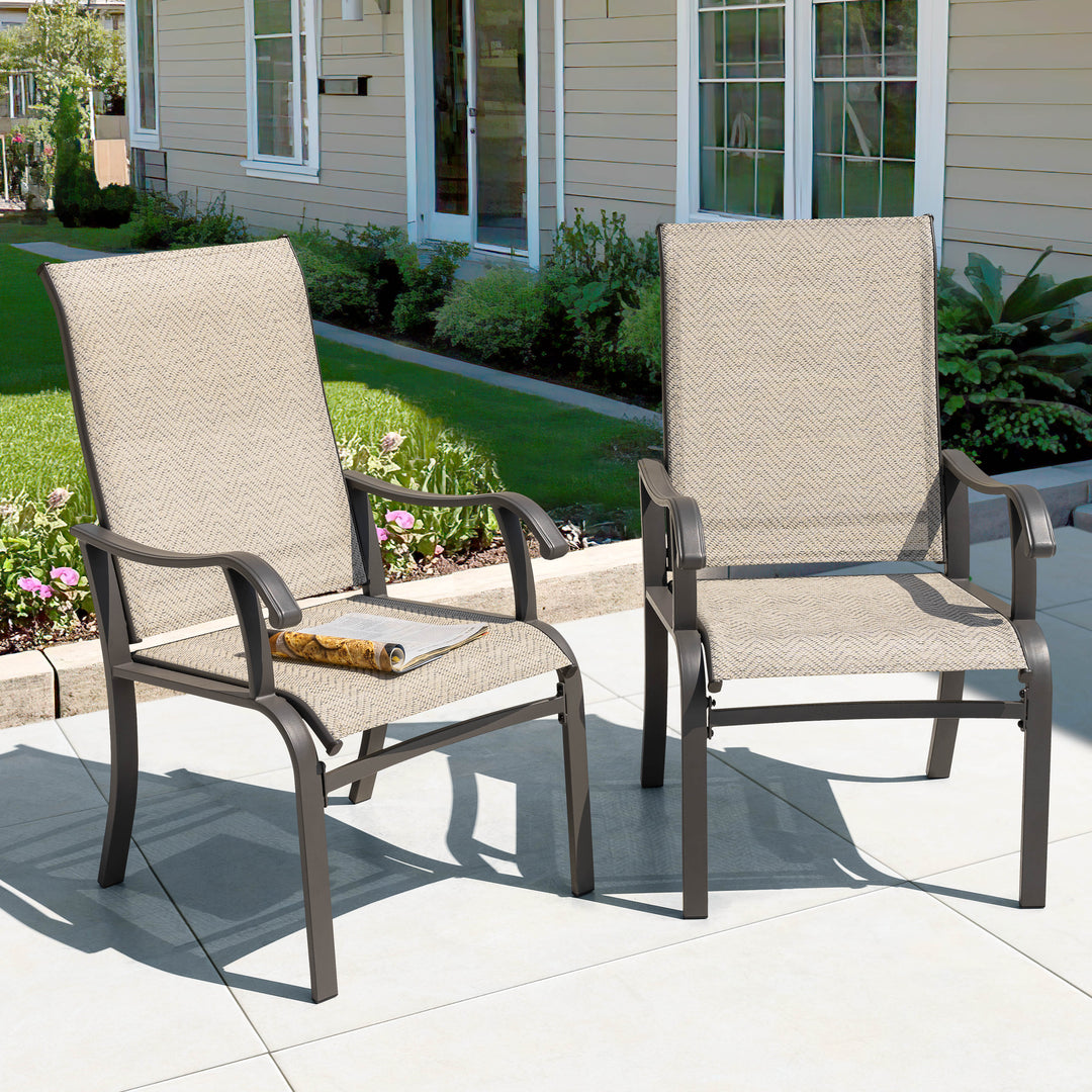 Outdoor 2-Piece Textilene Dining Chairs with Ergonomic Design, Beige