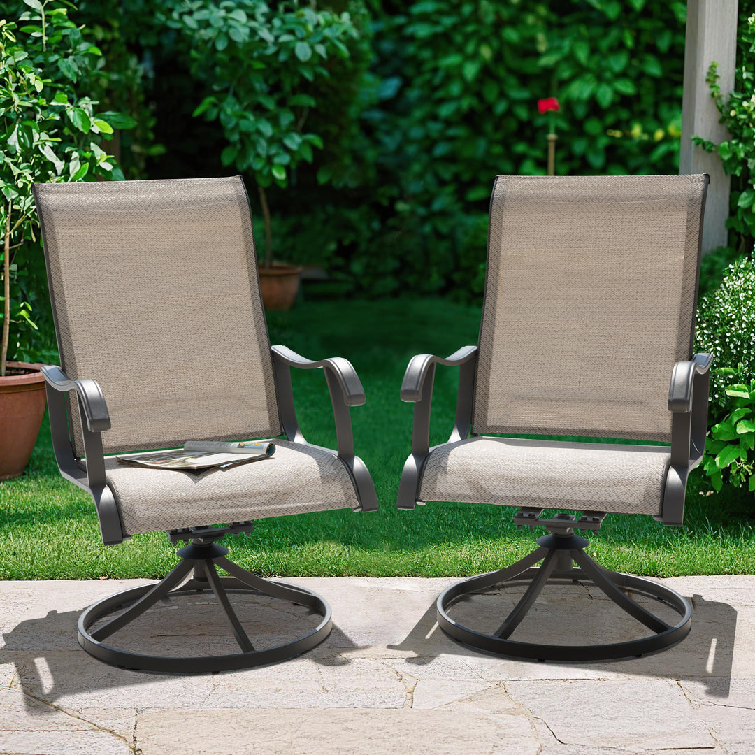 Patio 2-Piece Outdoor Textilene Dining Chairs with Smooth Swivel Design