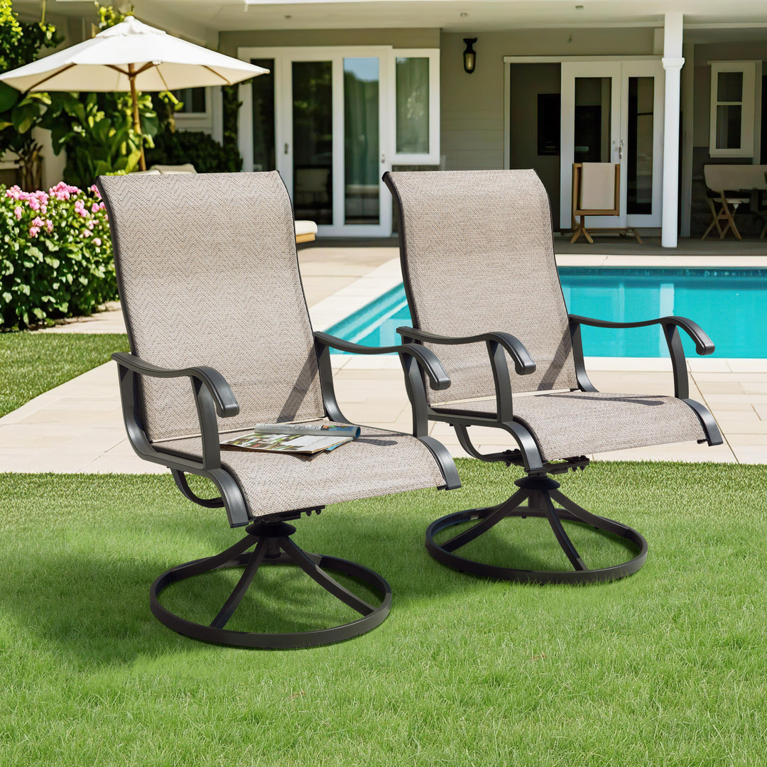 Patio 2-Piece Outdoor Textilene Dining Chairs with Smooth Swivel Design