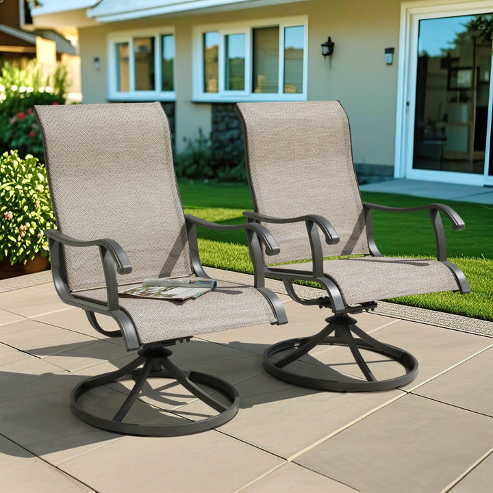 Patio 2-Piece Outdoor Textilene Dining Chairs with Smooth Swivel Design