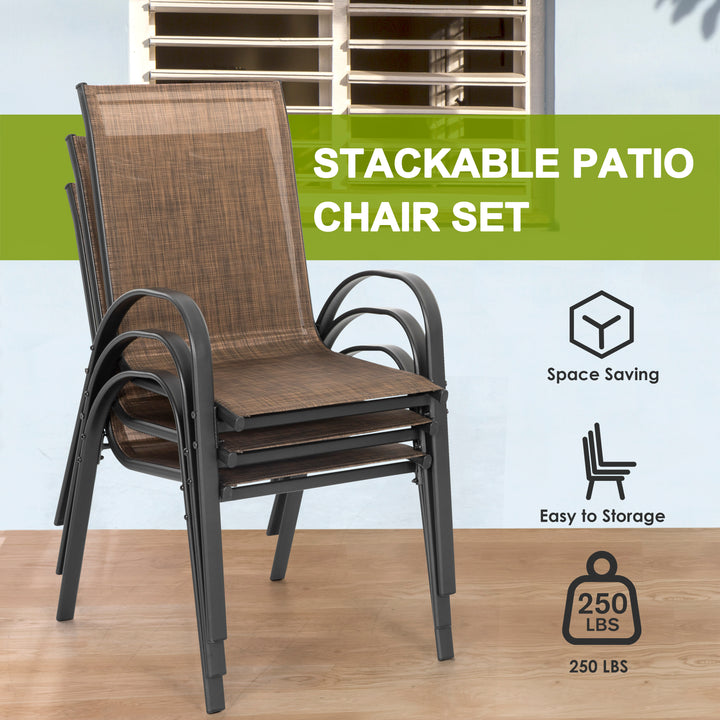 Patio Dining Chairs Set of 4, Outdoor Stackable Dining Chairs with High Back,All Weather Textilene Patio Chairs